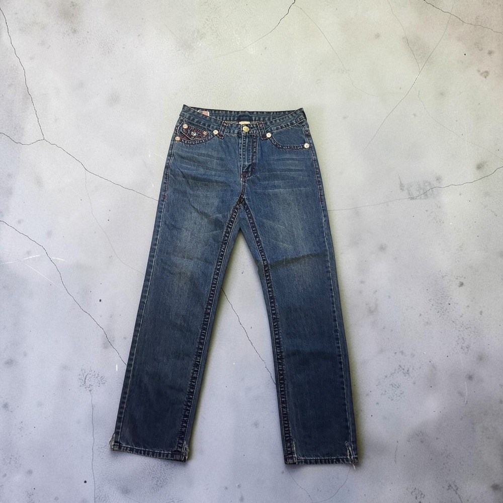 True Religion Joey Super T Blue Jeans Red Stitching Made in USA 32x33